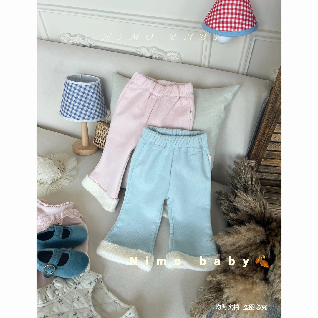 NIMO【绒毛甜心】韩版秋季新款宝宝纯色爱心时尚百搭刺绣灯芯绒裤子