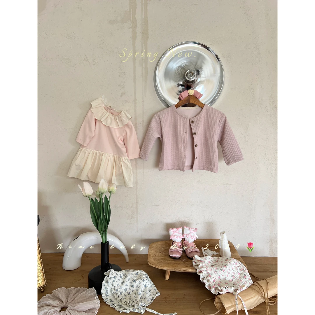 青NIMO【甜饼日记】韩版春款宝宝纯色棉布镂空洋气清新排扣外套