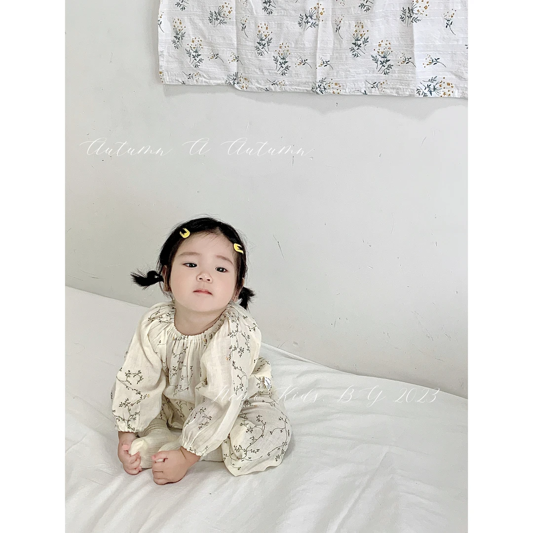 NIMO【山茶韵套装】韩版秋款宝宝温柔洋气长袖长裤碎花印花套装