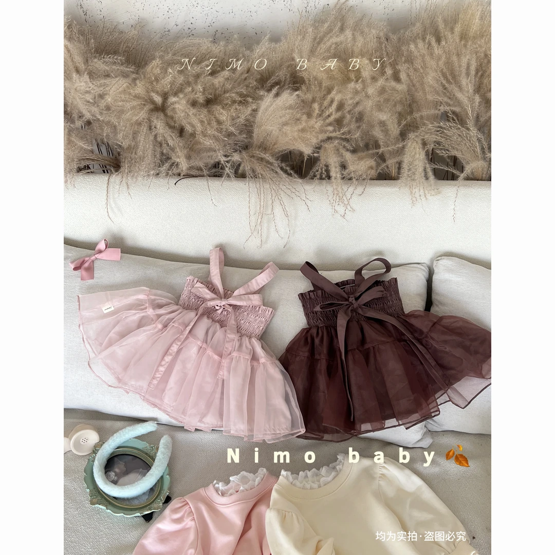 NIMO【华尔兹】韩版秋款女宝宝纯色高领百搭透气公主款打揽吊带纱裙