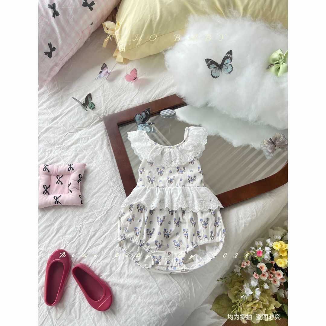 NIMO【葡萄挂露】韩版夏款女宝宝洋气蕾丝公主碎花简约时尚吊带哈衣