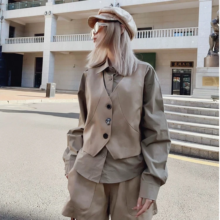 大观欧货皮马甲衬衫假两件