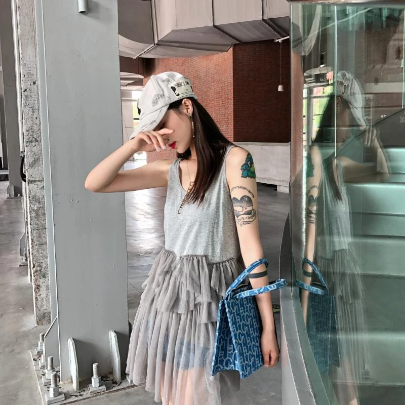 芭依家欧洲站连衣裙女装夏季欧货网纱背心裙a字裙新款吊带裙