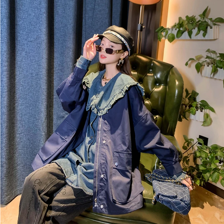 大观欧货翻领印花牛仔短外套