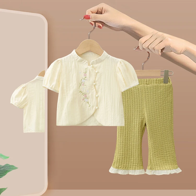 女童夏季套装2024新款儿童洋气时髦两件套宝宝新中式国风短袖夏装