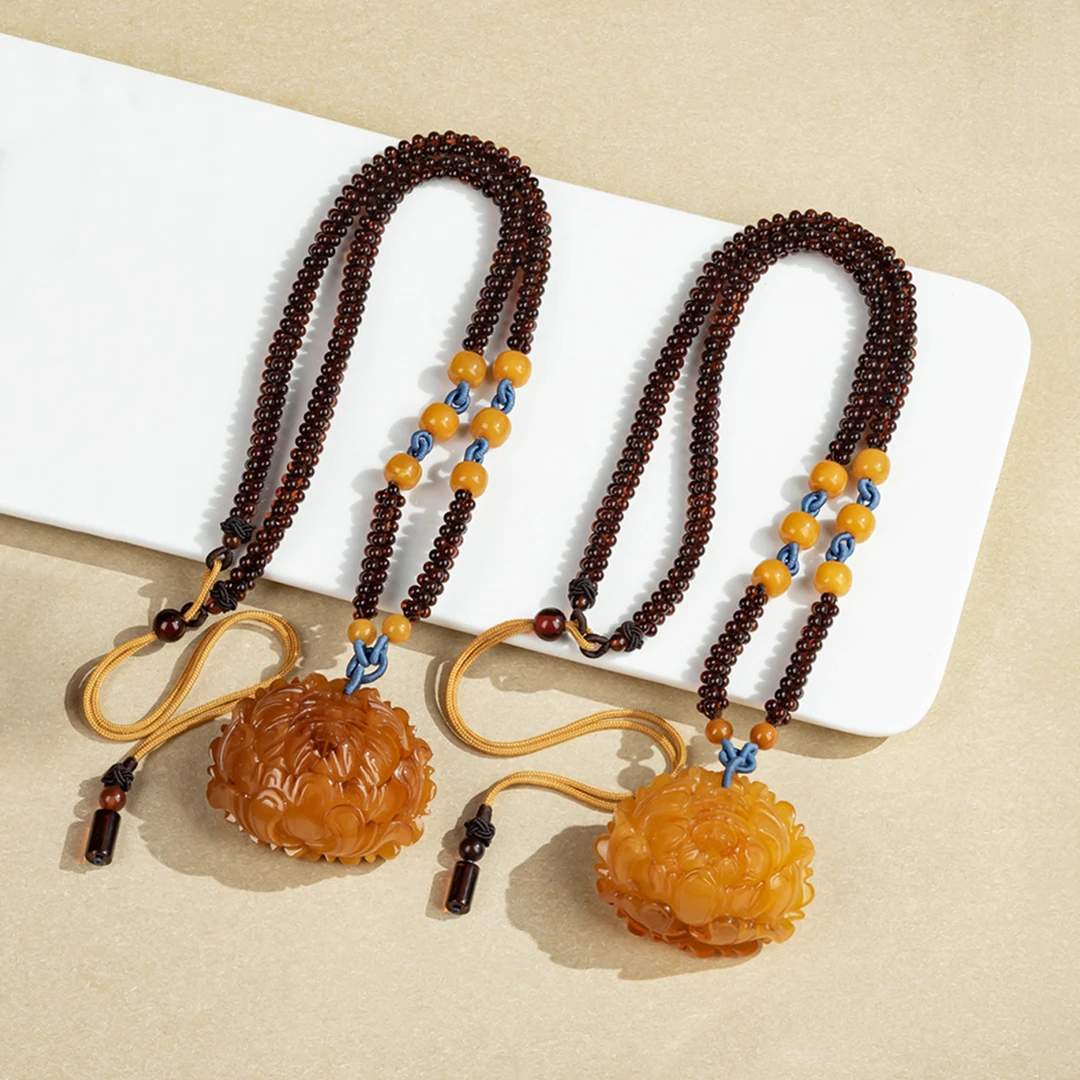 【何姐聊收藏】蜜蜡手工牡丹花项链长款民族风 多样性发1 YS0140121