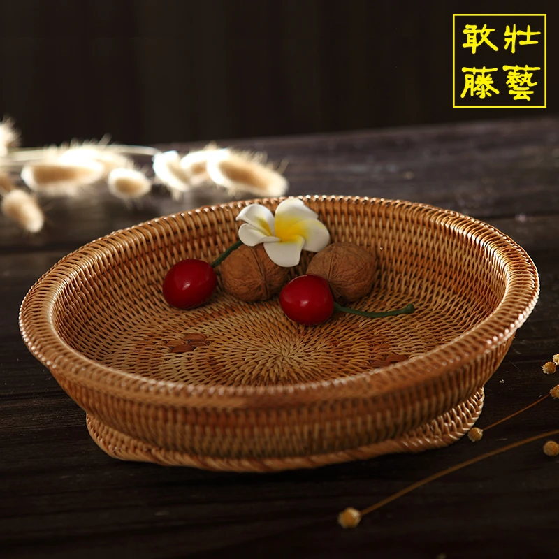 手工藤编水果篮餐厅点心盘面包馒头筐创意瓜子碟圆形糖饼篮编织筐
