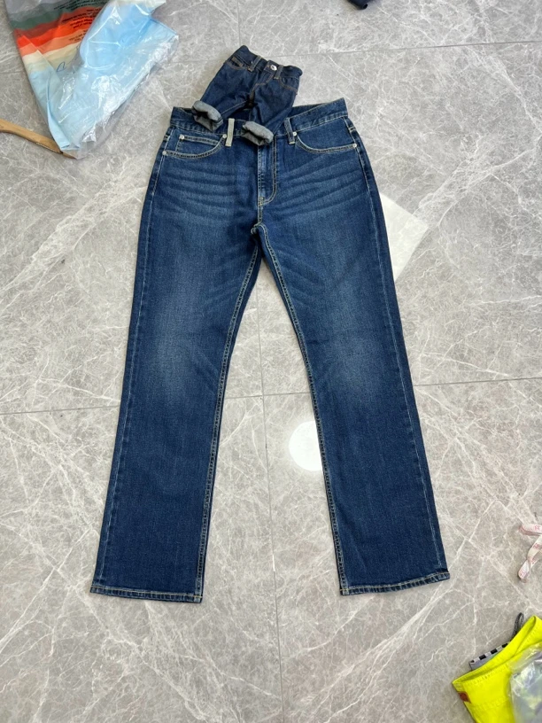 2VA00F #男士中腰宽松直筒牛仔裤 深蓝色743