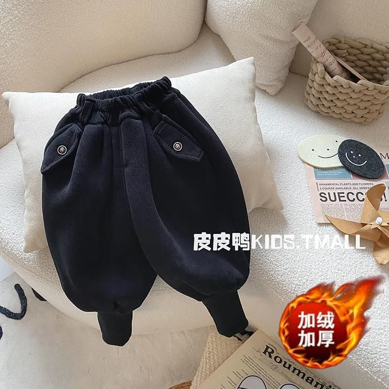 男童冬季休闲裤小童灯笼裤儿童束腿裤宝宝加绒加厚保暖韩版长裤子