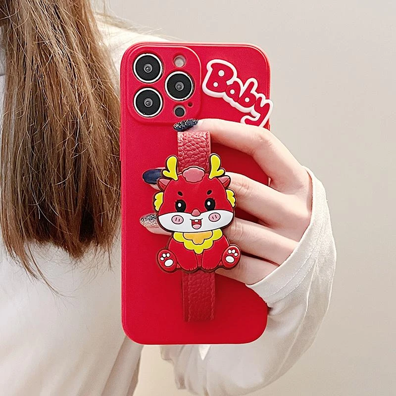 【苹果/华为/vivo/oppo/小米】红色卡通小龙创意腕带壳手机壳防摔