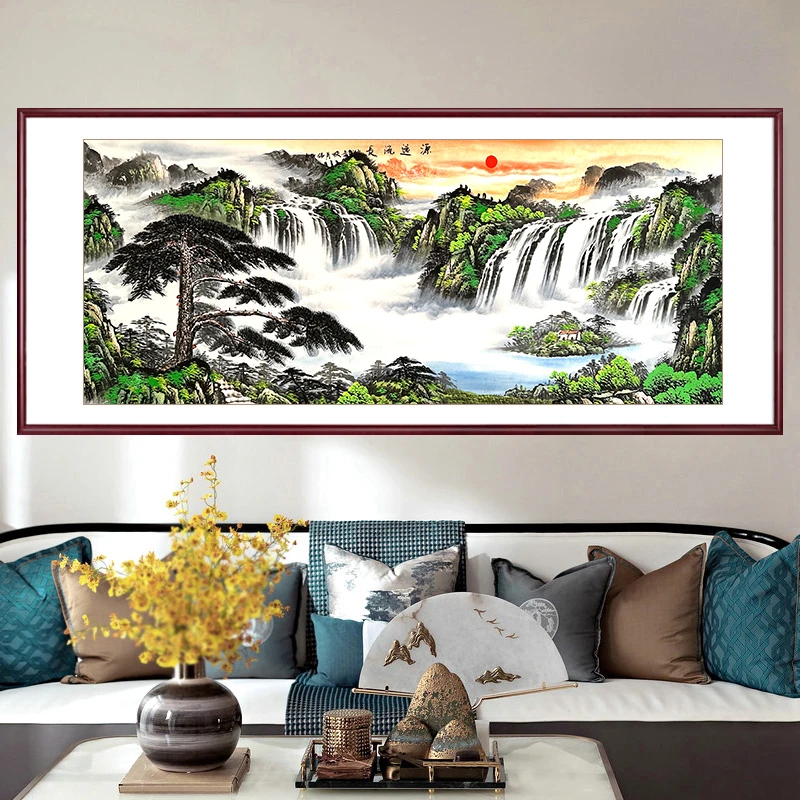 国画山水画纯手绘迎客松客厅办公室挂画水墨画大幅中式装饰画