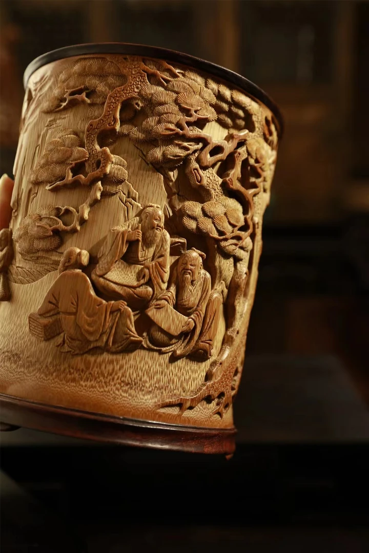 徽派《五老图》人物笔筒国风工艺