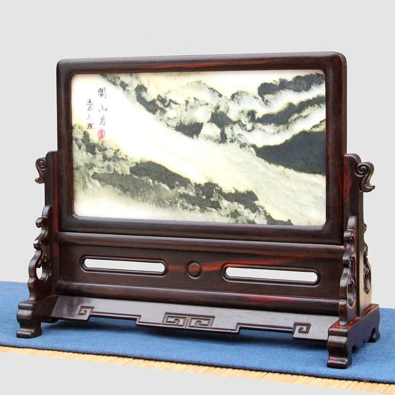 红木大红酸枝嵌大理石台屏屏风插屏中式实木中堂家居古典屏风摆件