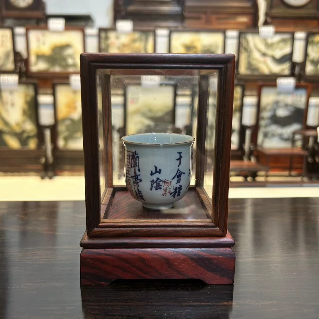 红木玻璃罩摆件佛像底座罩古董罩红酸枝防尘罩饰品摆件玻璃展示盒