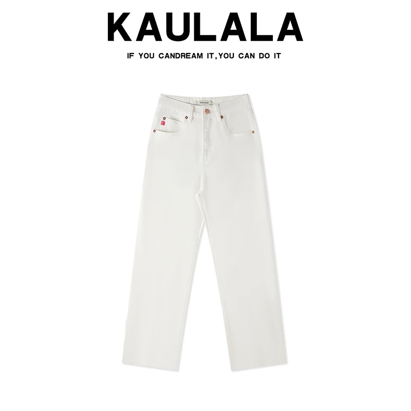 Kaulala·Daria白色窄版直筒裤牛仔休闲裤轻奢通勤裤子2025新款春