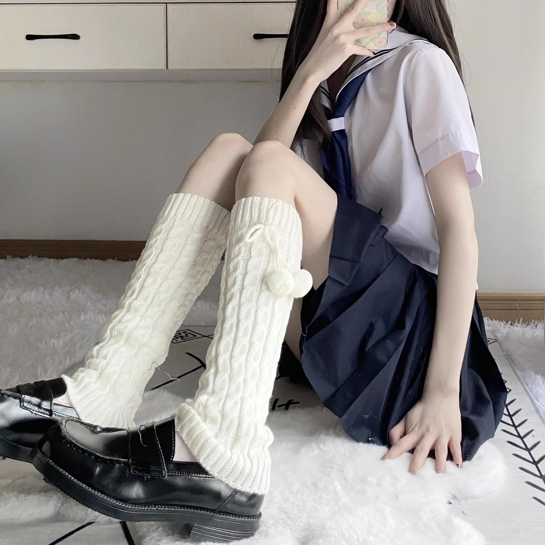 日系jk毛球堆堆袜甜美可爱小腿套秋冬袜套女中筒袜子2024新款爆款