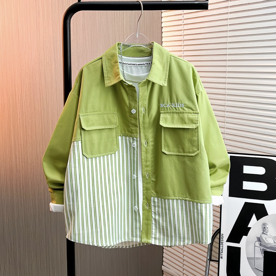 新款春季长袖衬衫儿童装男孩纯棉外穿衬衣外套休闲宝宝中大童上衣