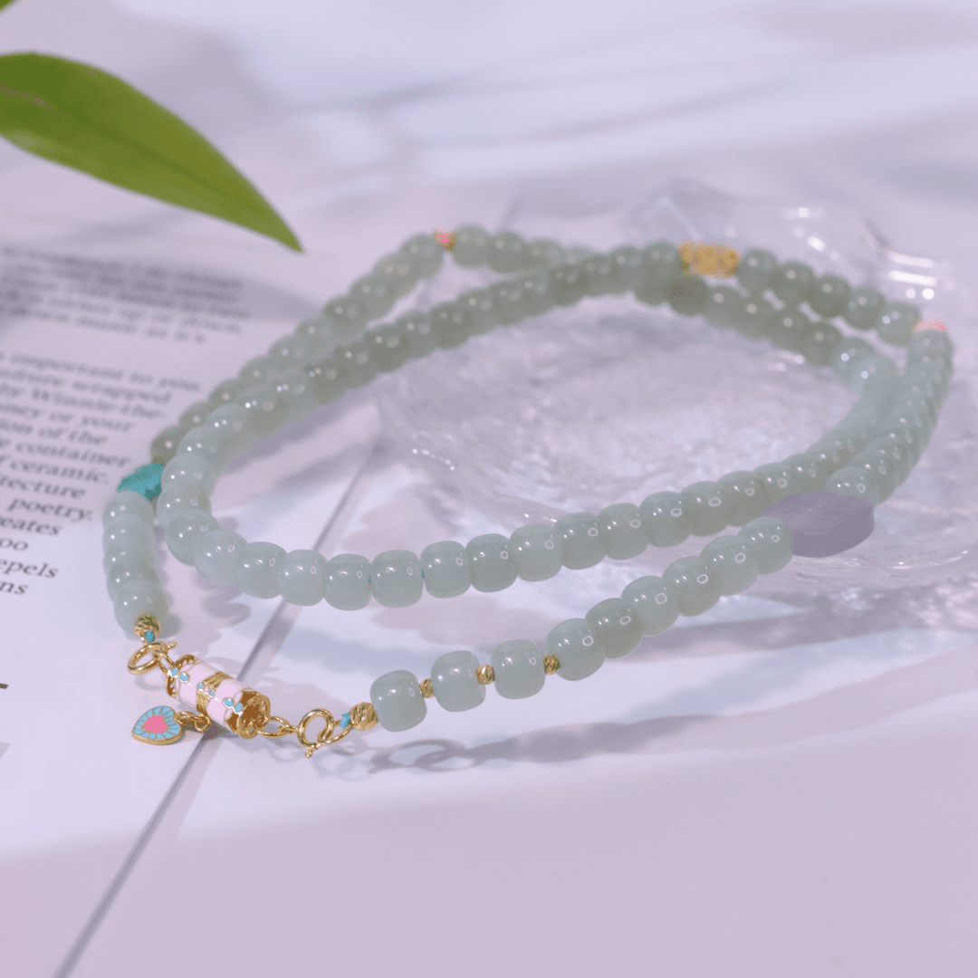 和田玉18K金烧蓝项链锁骨链【寒烨】