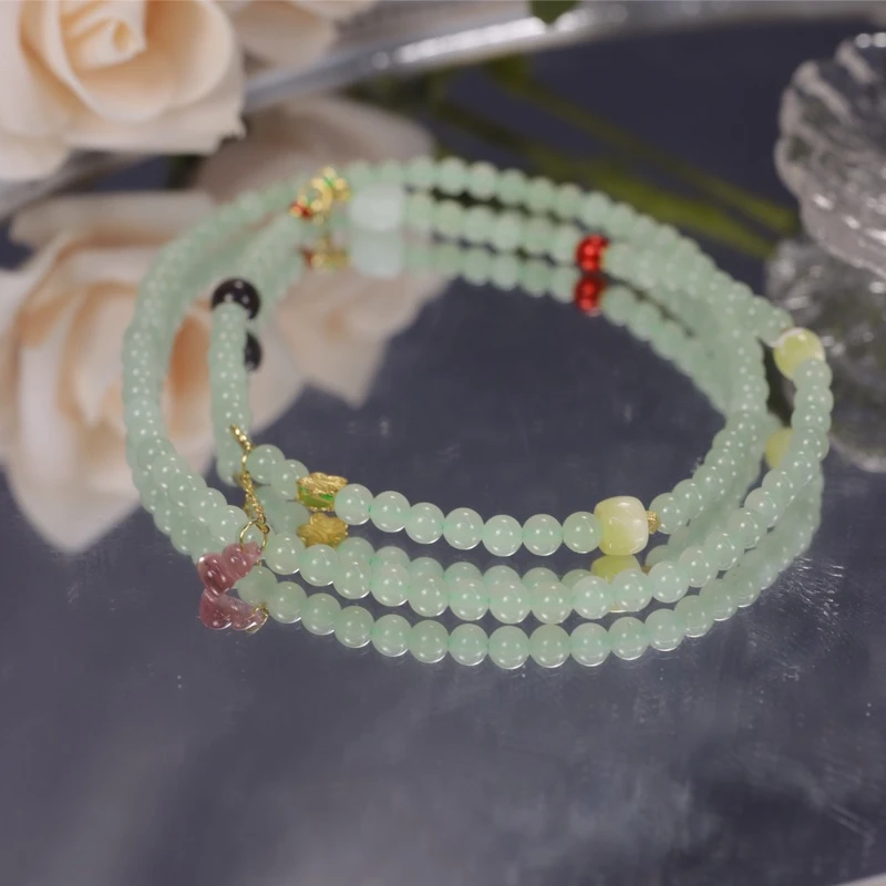 和田玉青玉晴水18k金小珠锁骨链【甜屿云】（多样性发货）