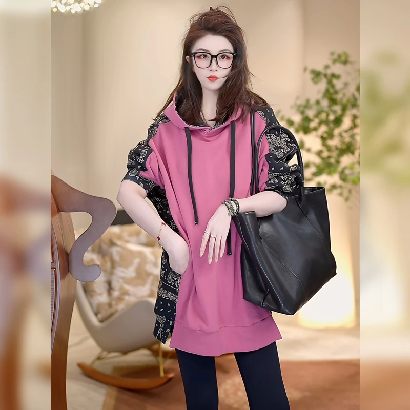 Linda姐高端线【都市韵味】秋冬叠穿松弛感印花连帽卫衣AW4SWY0352