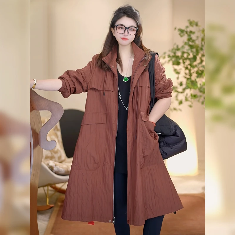 【Linda姐高端线】秋冬气质复古高档宽松连帽长款外套AW4WWT0135