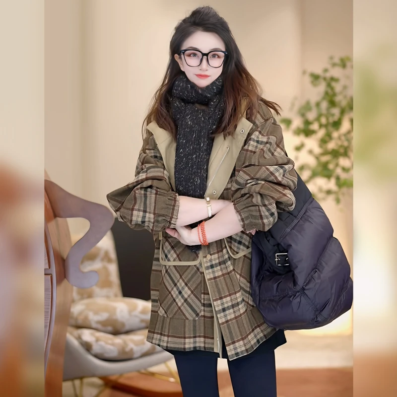 【Linda姐高端线】秋冬时尚复古休闲气质格纹宽松外套AW4WDW0337