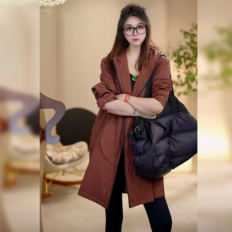 【Linda姐高端线】秋冬时尚气质休闲宽松长款连帽外套AW4WDW0108