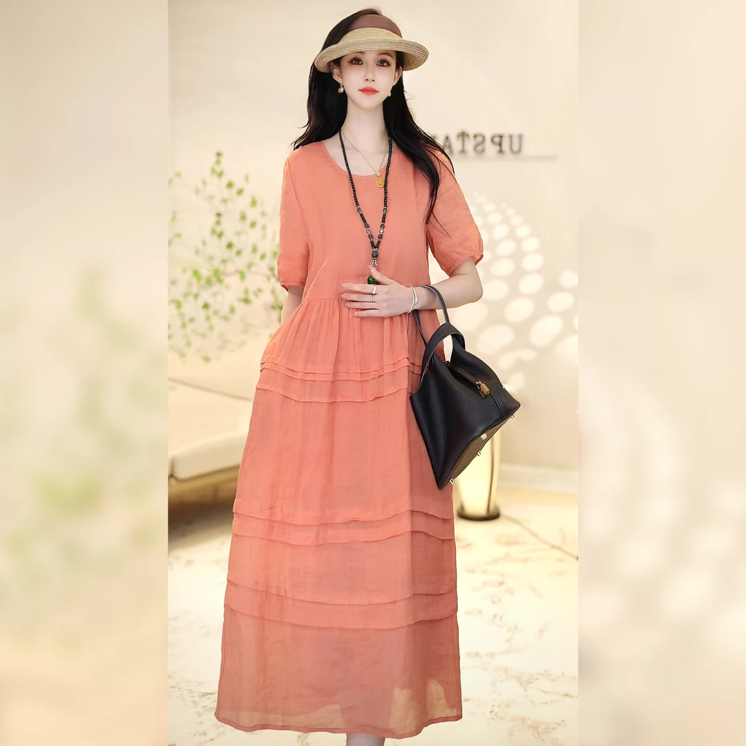 Linda姐高端线【尤莱特】夏季法式气质苎麻宽松连衣裙AS4LJS1665