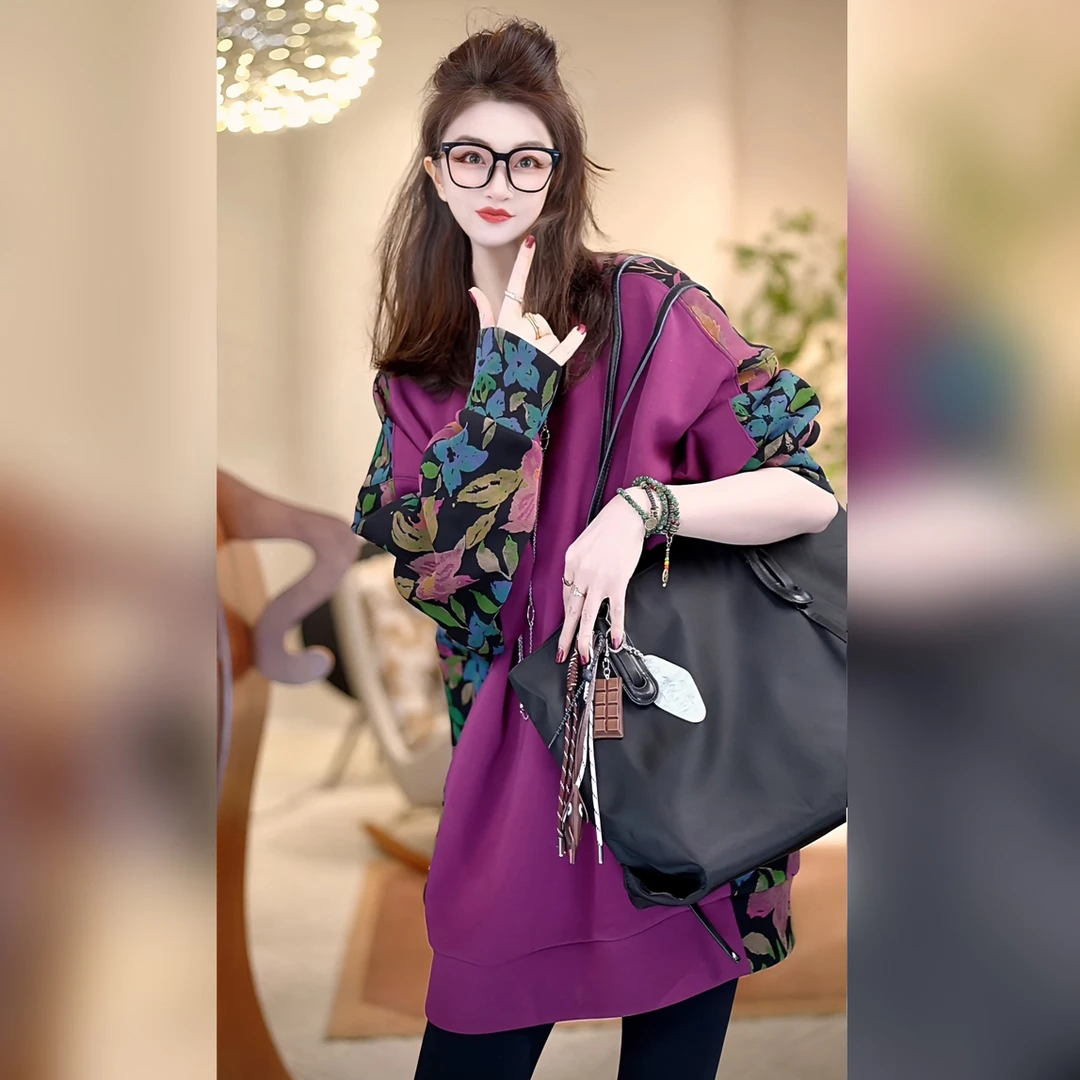 Linda姐高端线【花开富贵】秋冬轻奢气质圆领印花卫衣AW4SWY0474
