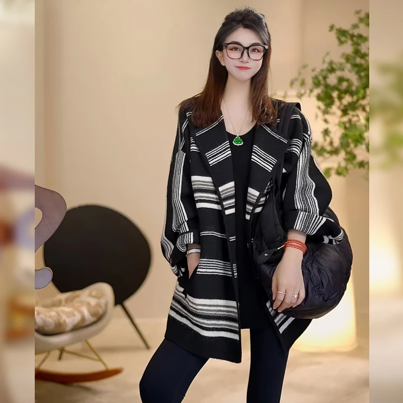 【linda姐高端线】秋冬复古慵懒气质条纹针织开衫外套AW4ZKS0079