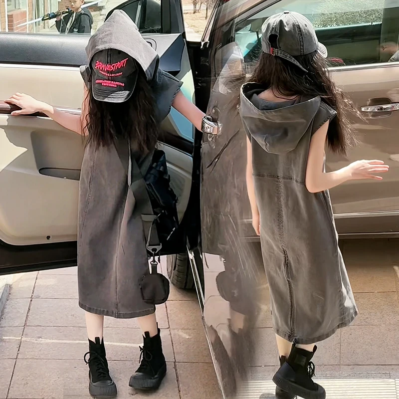 女童夏装牛仔连衣裙2025新款洋气时尚薄款复古休闲连衣裙中大童