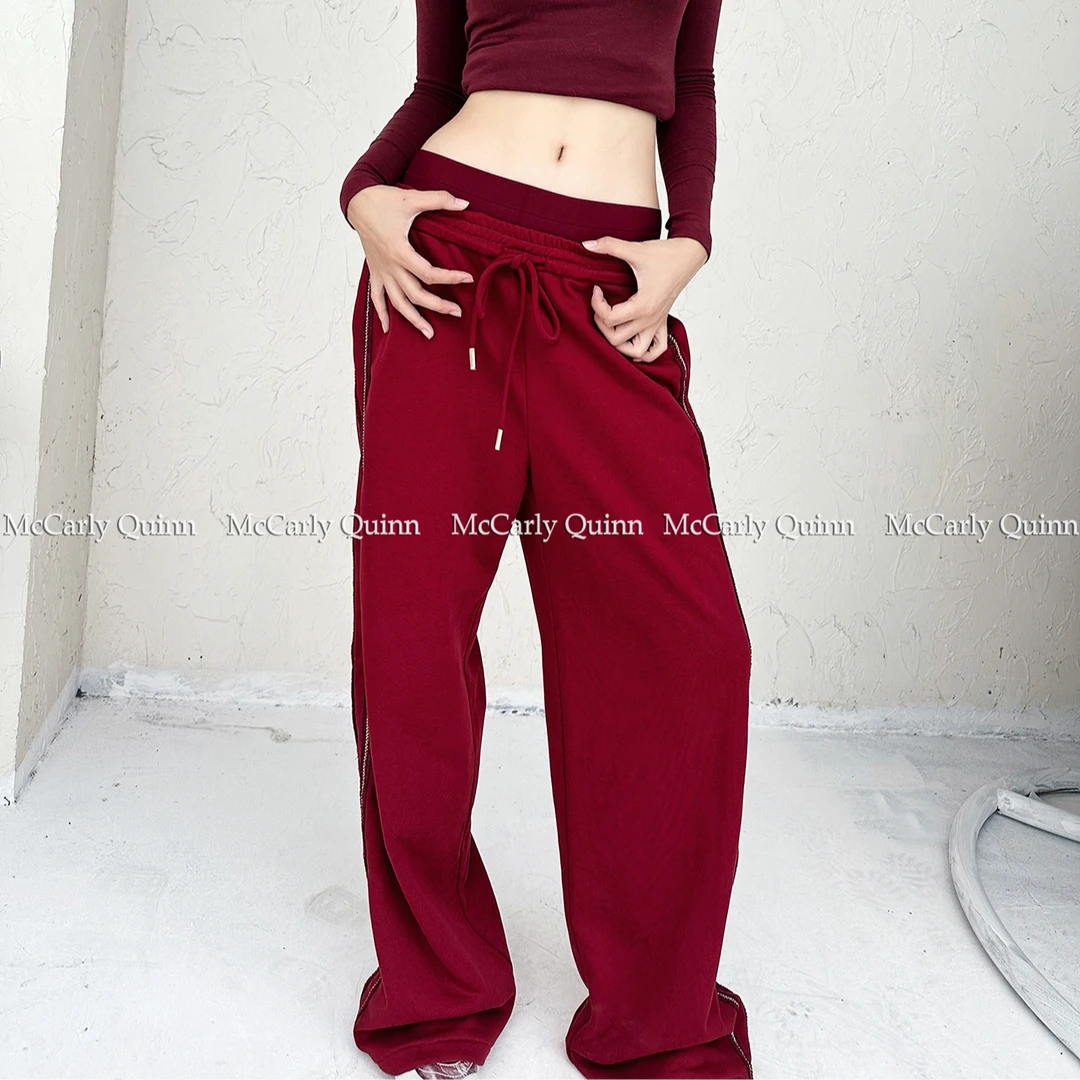 【年中钜惠】McCarlyQuinn安哥拉红双腰头裤脚两穿加绒卫裤
