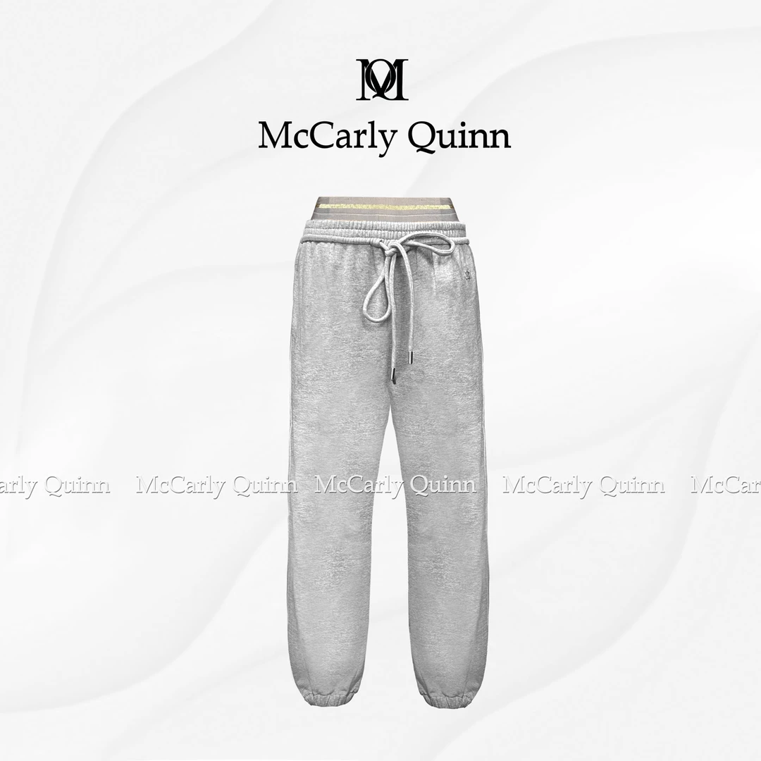 MQ灰色双腰头束脚口重磅加绒卫裤休闲宽松