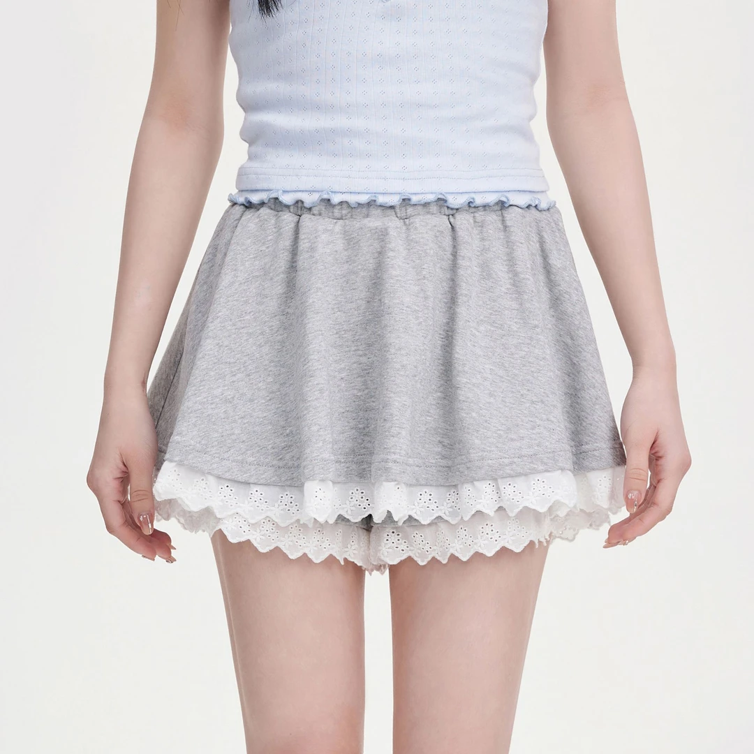 【清清】NCXK防走光裙子蕾丝花边拼接半身裙卫裤裙百搭运动QZ071