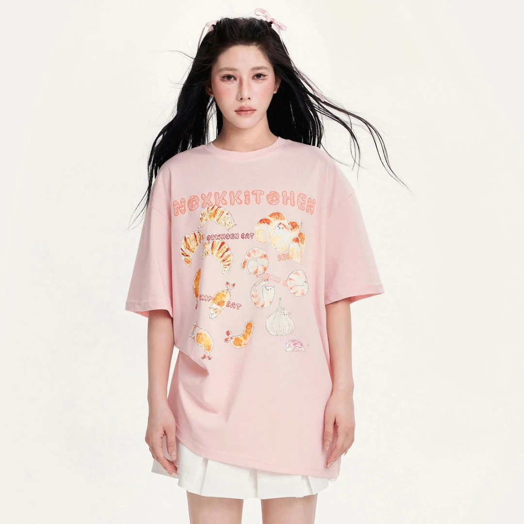 【清清】NCXK好多猫猫趣味手绘印花短袖T恤夏季宽松可爱半袖DX024