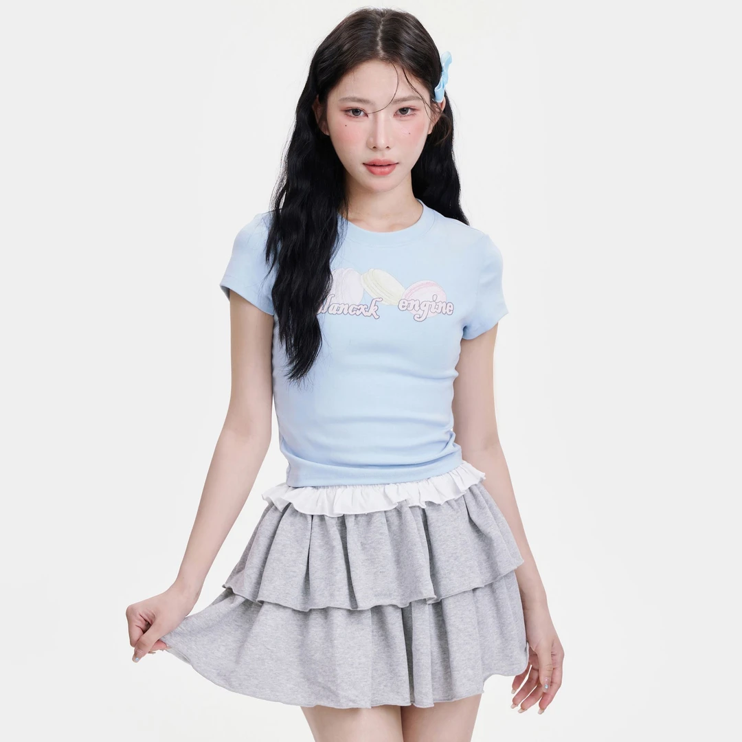 【清清】NCXK彩色马卡龙印花短款短袖正肩T恤修身百搭夏季DX098