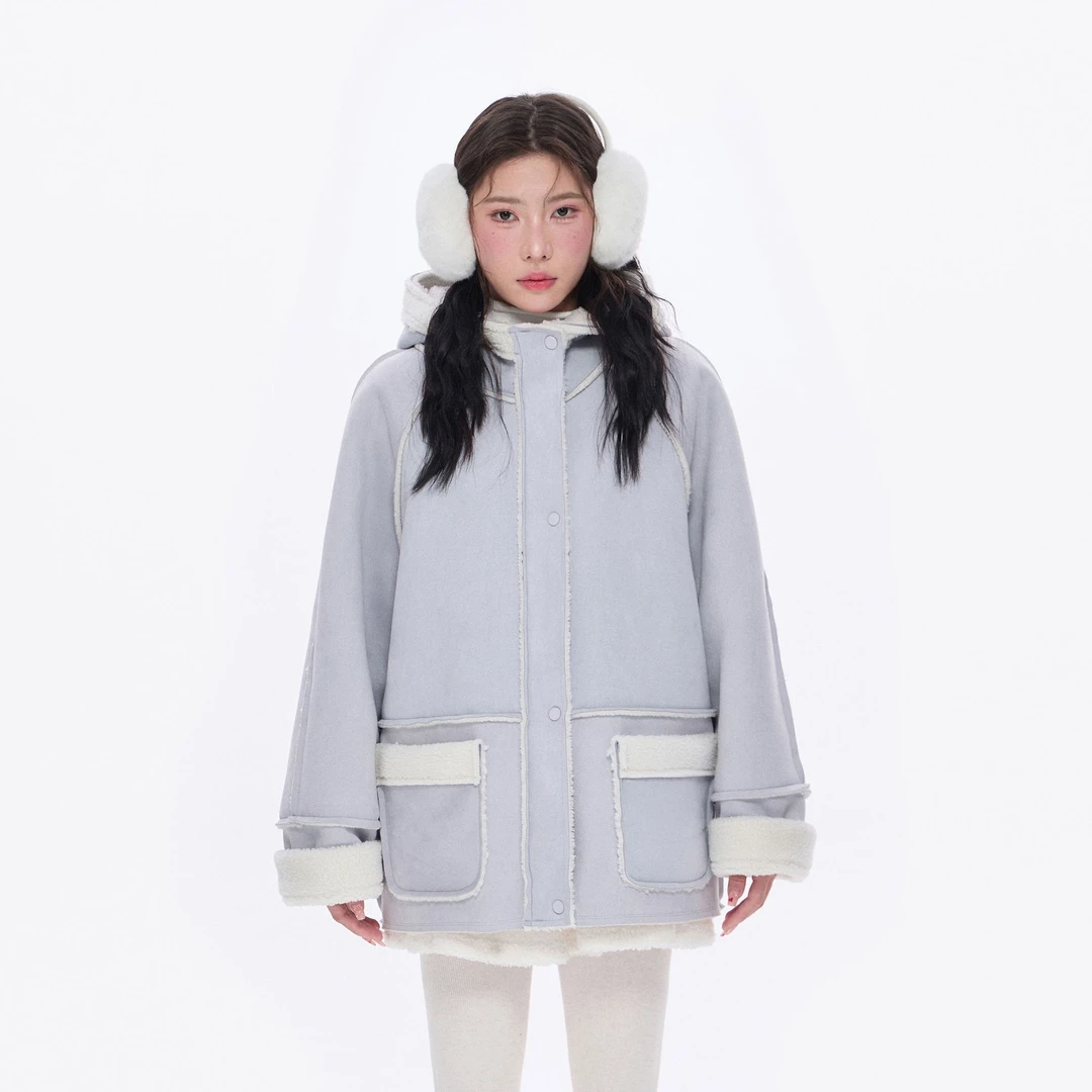 【NCXK】冬季保暖外套加厚软糯羊糕少女麂皮绒百搭连帽百搭WT324