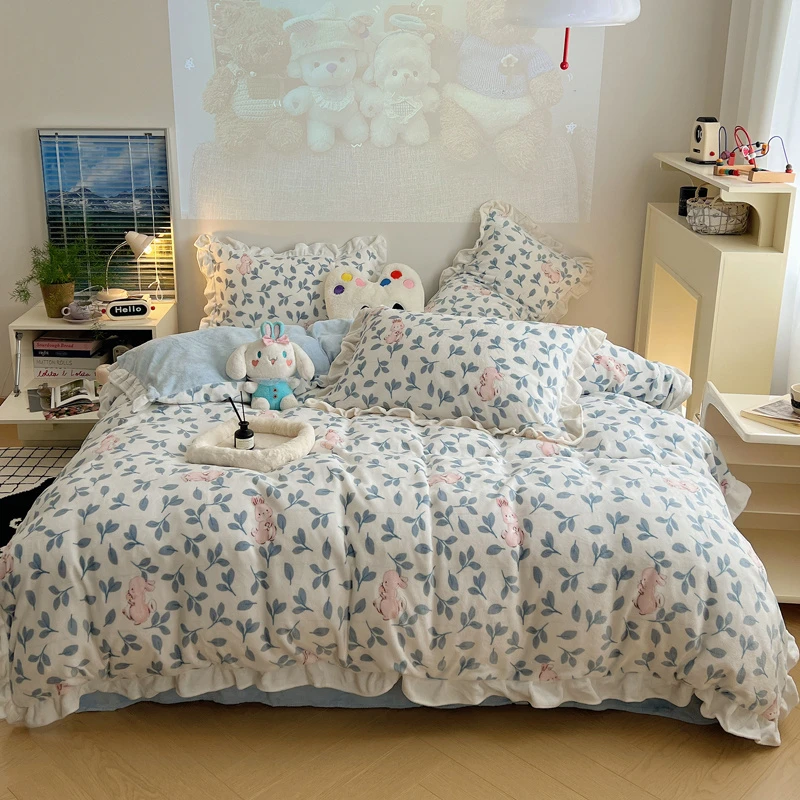 加厚保暖牛奶绒四件套韩版学生宿舍三件套单人被套床上套件小清新