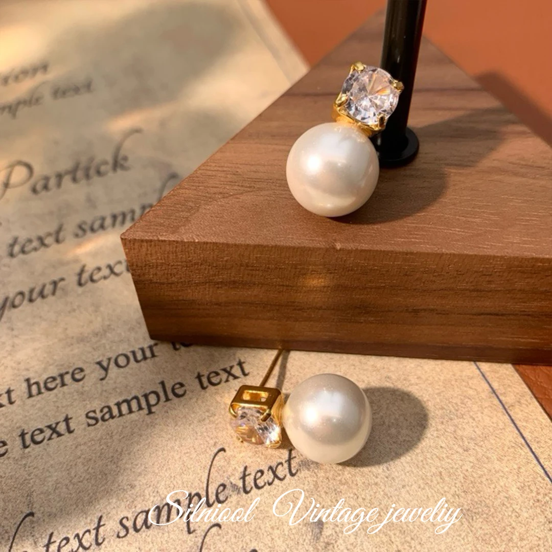 铜合金耳饰 个性时尚手工珠珠百搭锆石高级感耳钉2823