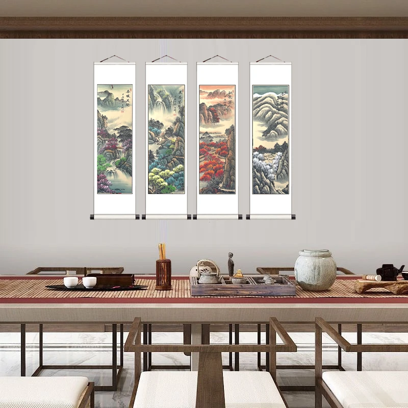 牟书科老师纯手绘春夏秋冬四条屏，带轴发货，宜饰宜藏