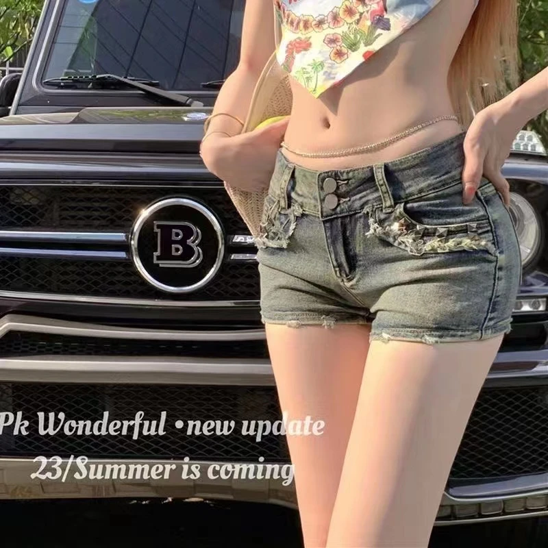 美式辣妹柳丁低腰牛仔超短裤女夏季新款修身显瘦包臀热裤子ins潮