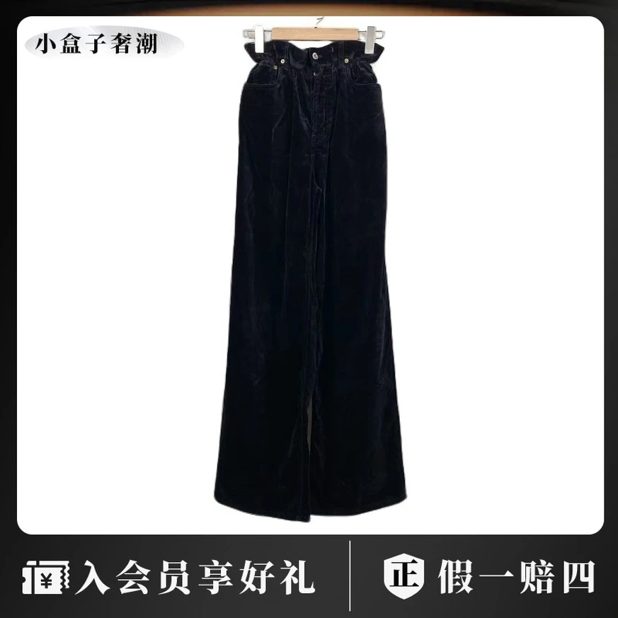 miumiu/谬谬22924 黑色丝绒logo长裤 38码
