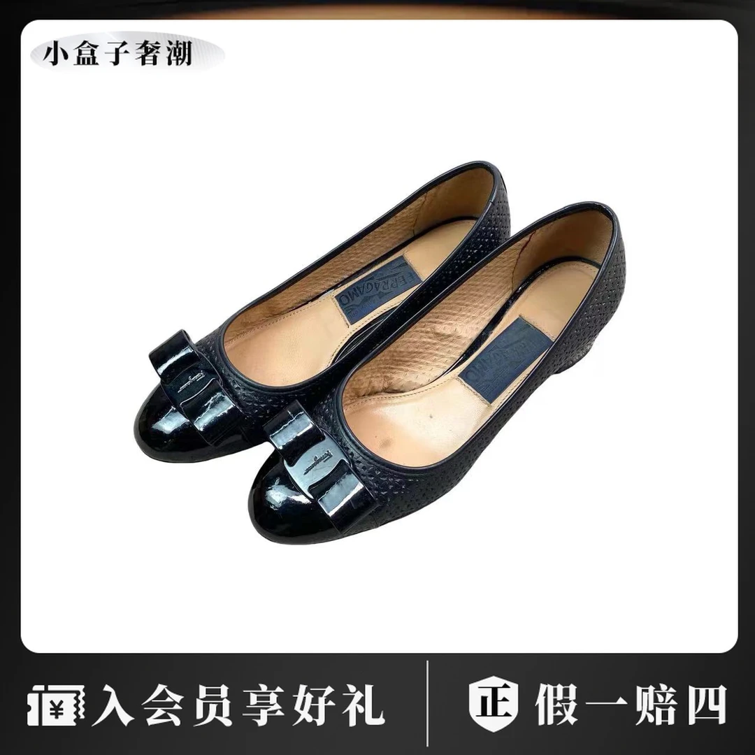 FERRAGAMO/菲拉格慕 yd0045  黑色蝴蝶结镂空低跟单鞋 37码