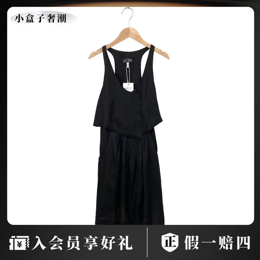 95新 GIORGIO ARMANI/阿玛尼  黑色吊带连衣裙 36码