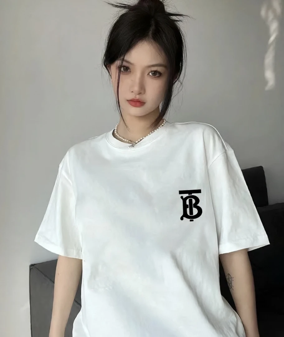 95新 BURBERRY/博柏利  yd零零三零 棉 白色logo短袖 s码
