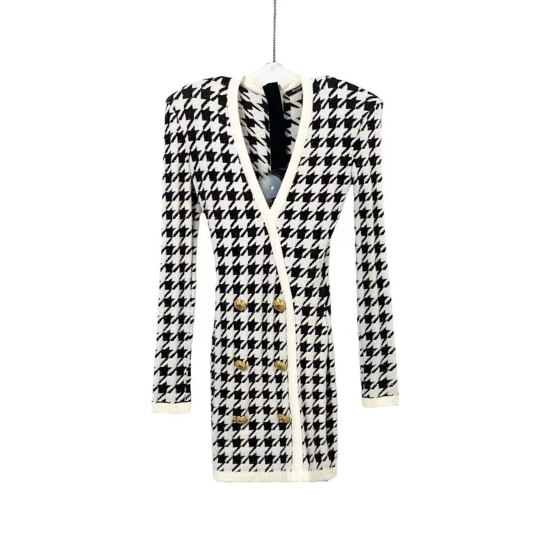 BALMAIN/巴尔曼 aa0366 千鸟格西装连衣裙 36码 市场价7700 95新
