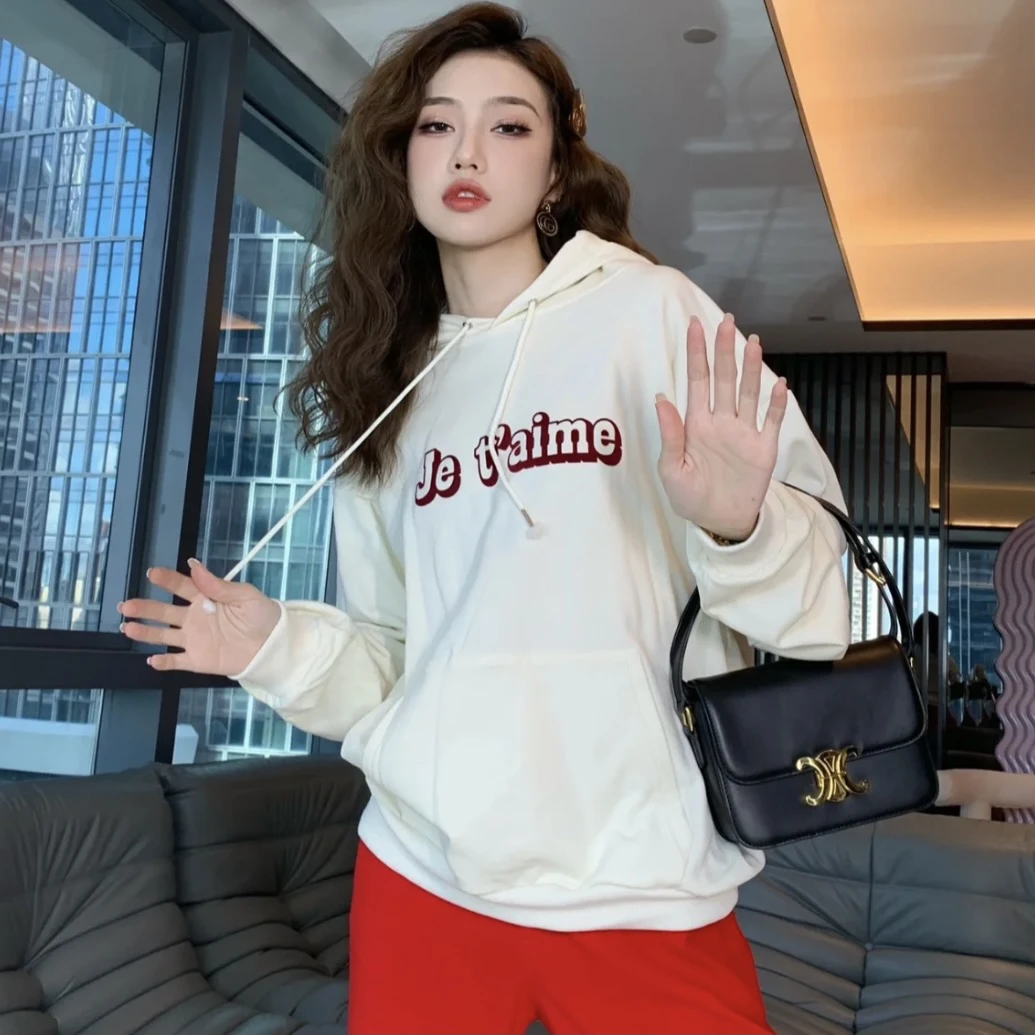 95新 Celine/思琳 pp256 棉 米色标语logo帽衫 m码