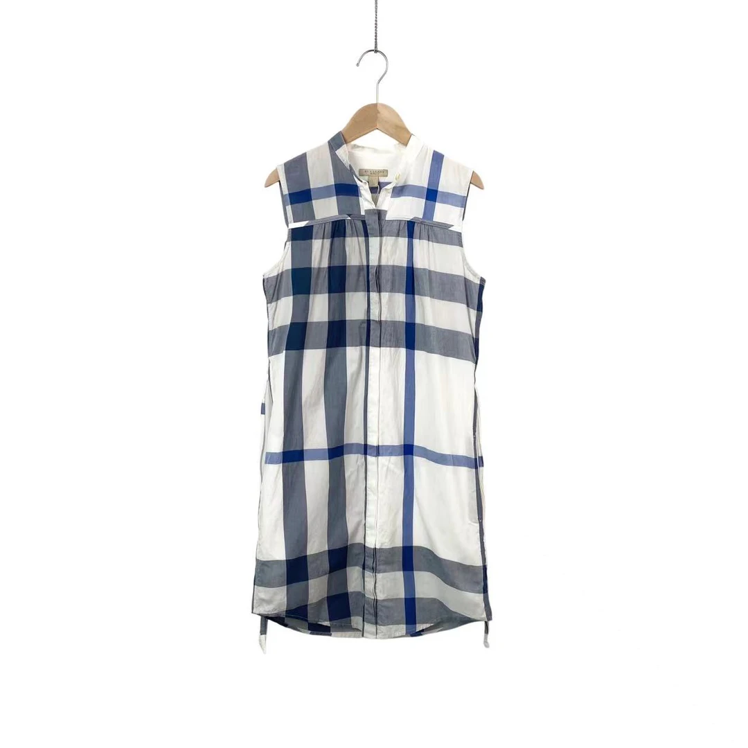 95新 BURBERRY/博柏利  aa0331  棉 格纹无袖连衣裙 38码