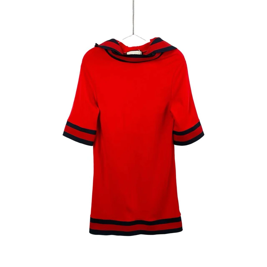 95新 GUCCI/古驰  bb0492 红色拼接连帽连衣裙 S码