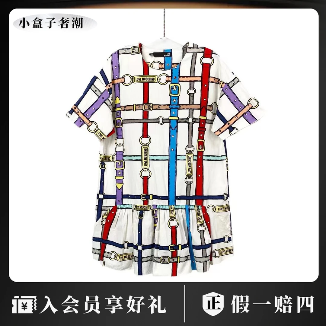 95新 MOSCHINO  yd零零六零 棉 印花连衣裙 38码 95新 微瑕